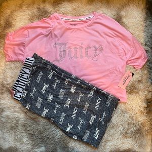 NWT Juicy Couture Sz XL Pajama Set, Pink and Grey with Studded Sparkly Logo
